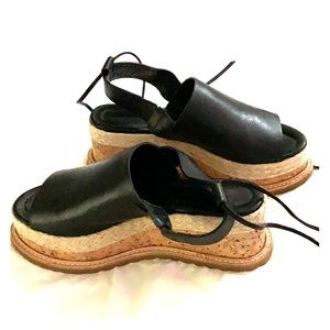 Black leather espadrille